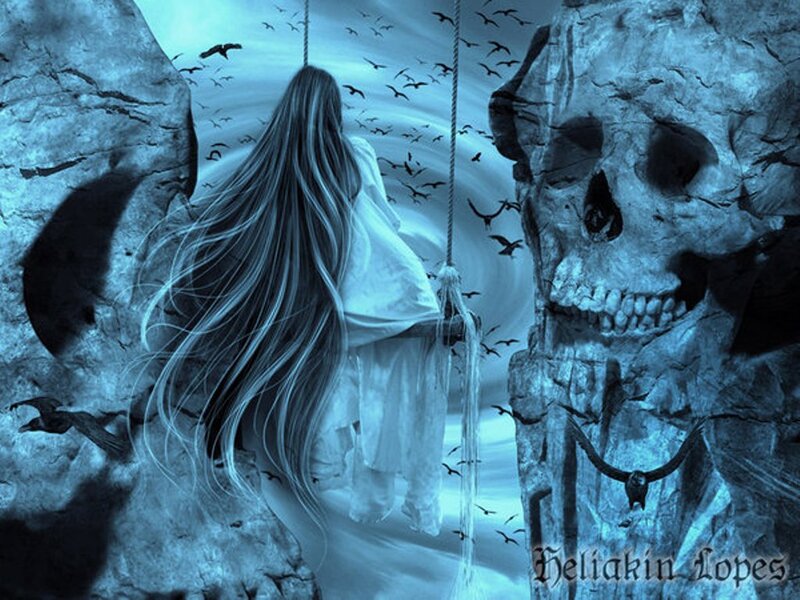 Woman on Swing with Skull