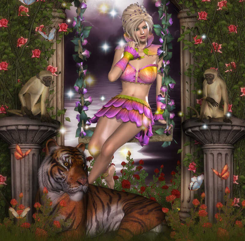 Woman on Swing with Tiger