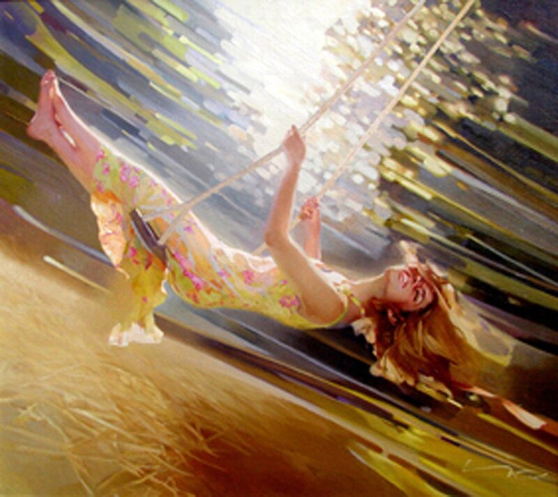 Woman on Swing — Yellow, Joyful