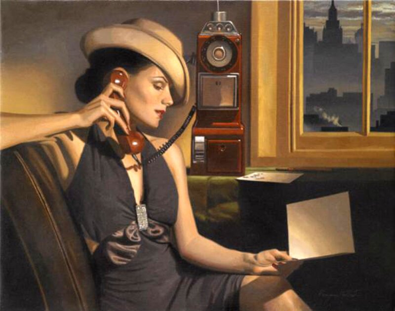 Woman on Telephone — Black, Dramatic, Night
