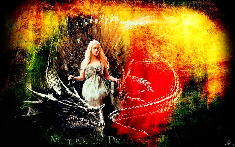 Woman on Throne with Dragons