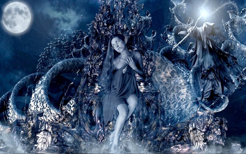 Woman on Throne with Tentacles — Blue