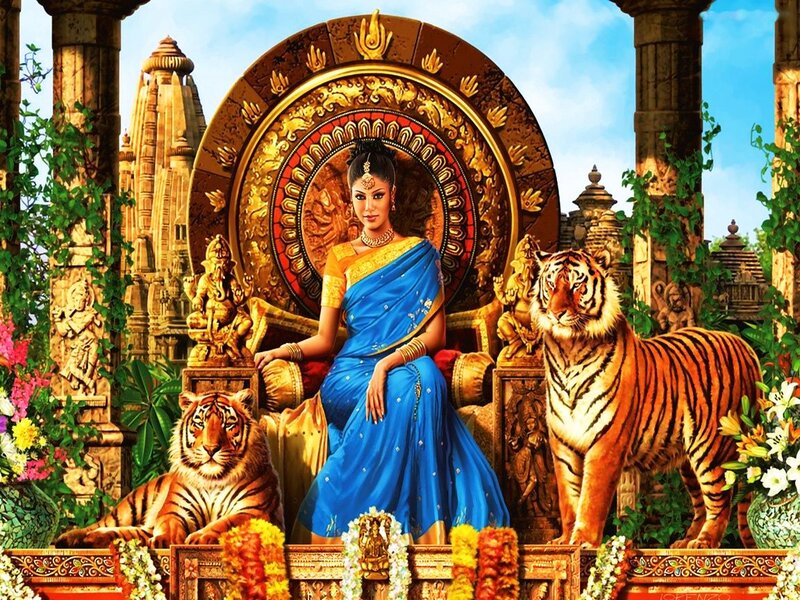 Woman on Throne with Tigers