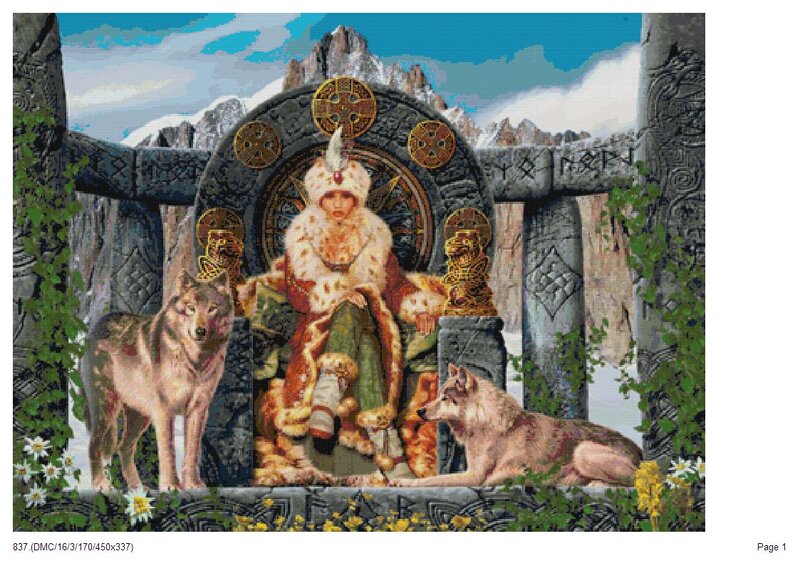 Woman on Throne with Wolves — Green