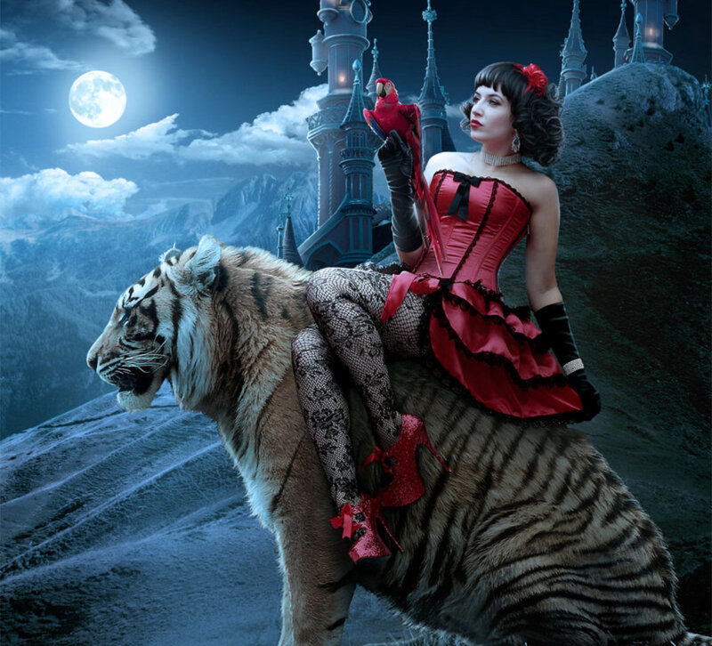 Woman on Tiger — Red, Dramatic