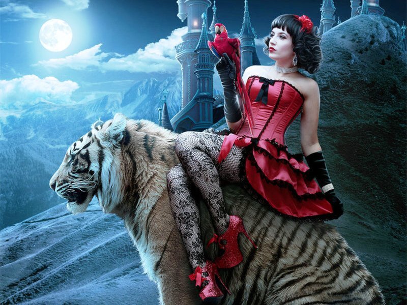Woman on Tiger — Red