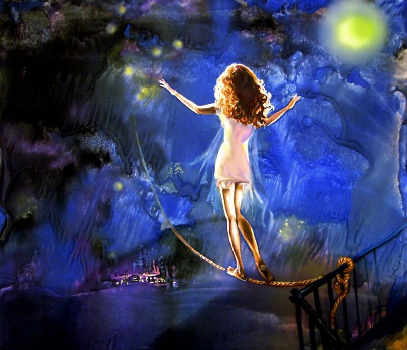 Woman on Tightrope — Blue