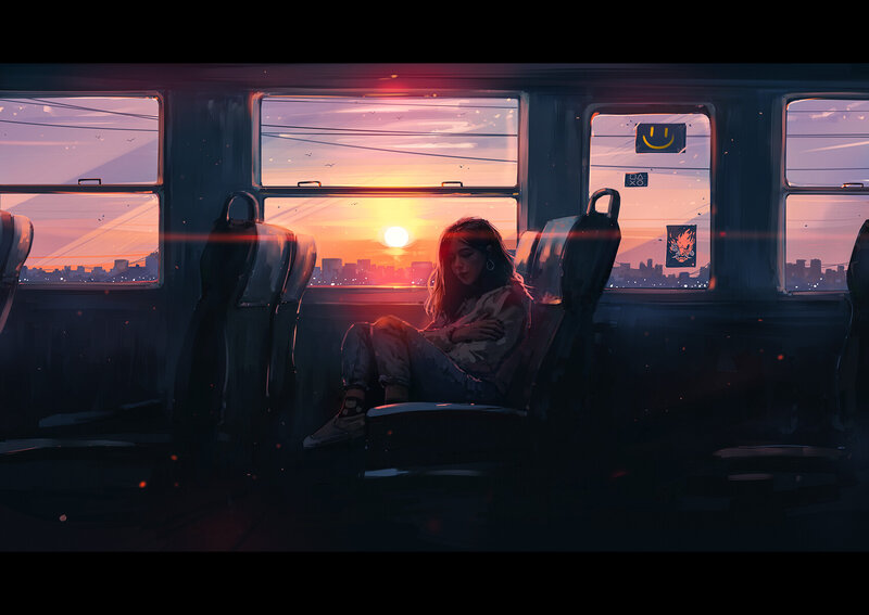 Woman on Train — Purple