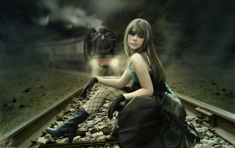 woman on train tracks