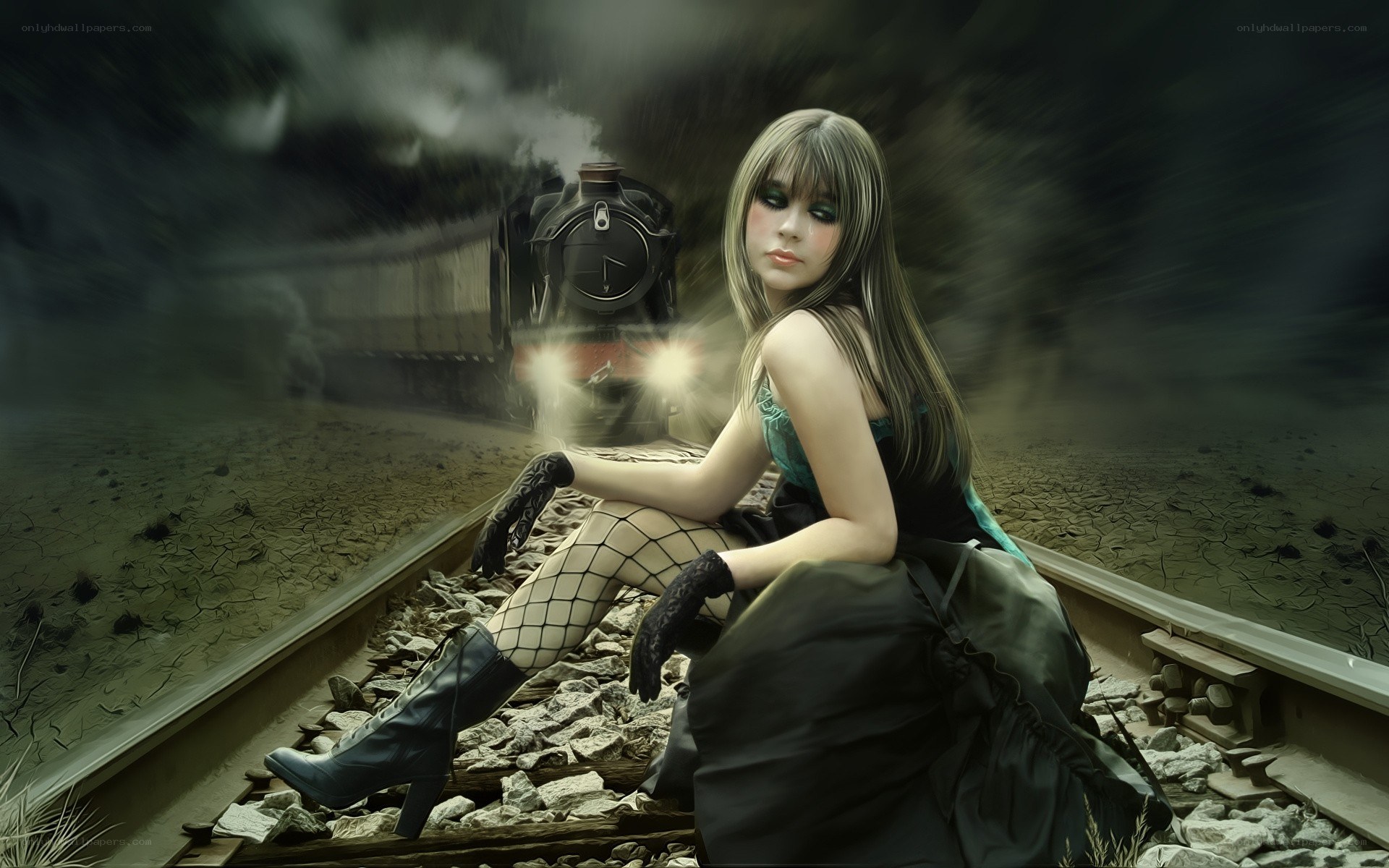 woman on train tracks