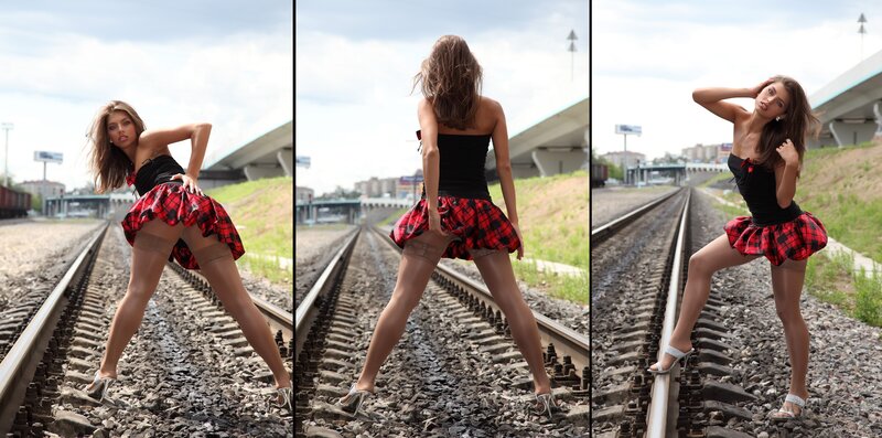 woman on train tracks