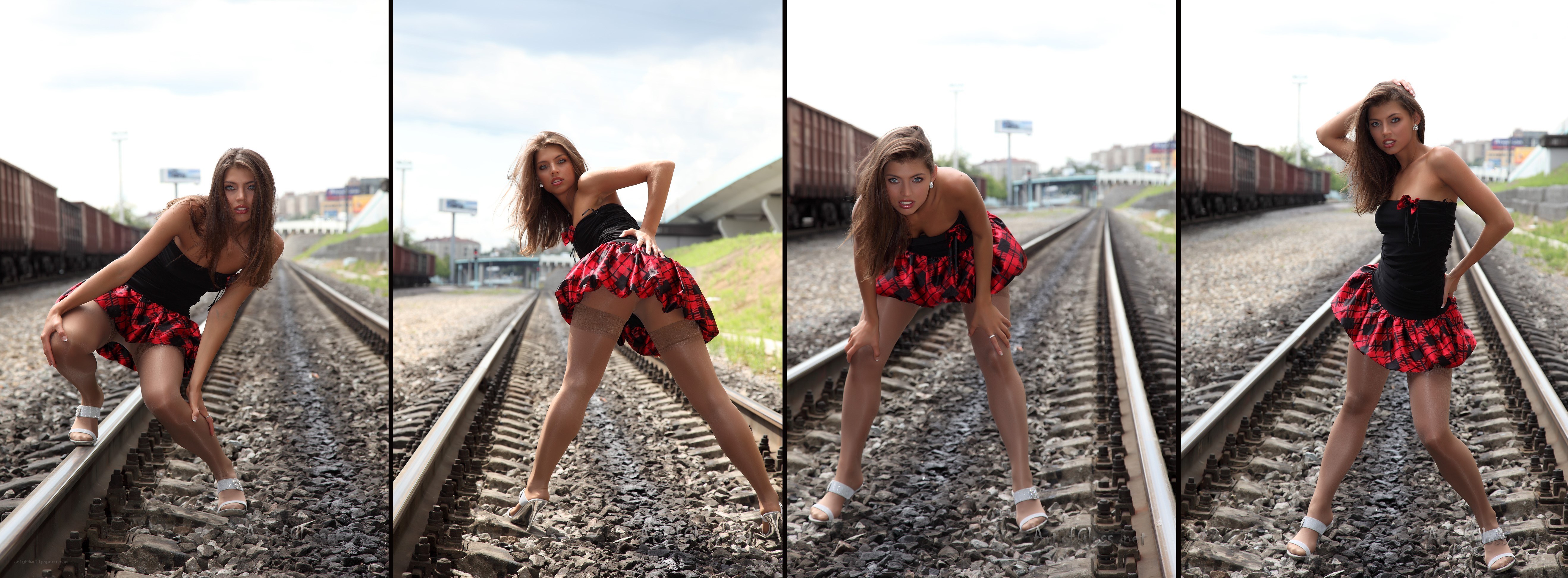 woman on train tracks