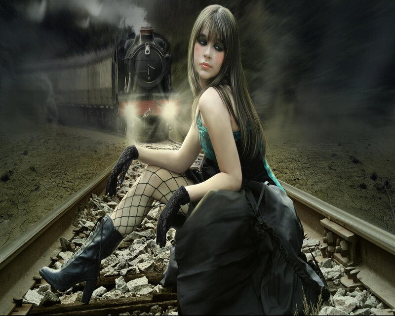 Woman on Train Tracks — Black, Dramatic