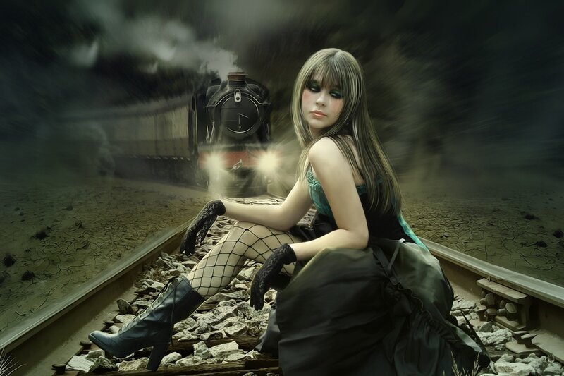 Woman on Train Tracks — Black