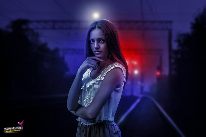 Woman on Train Tracks — Blue