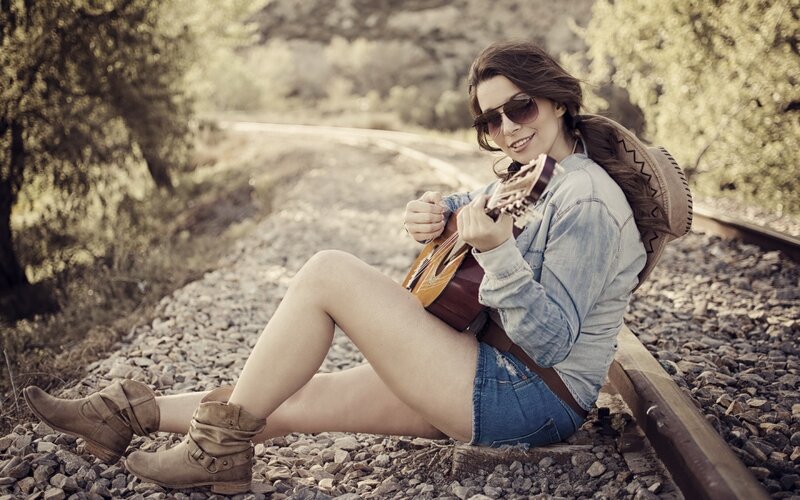 Woman on Train Tracks — Brown, Relaxed