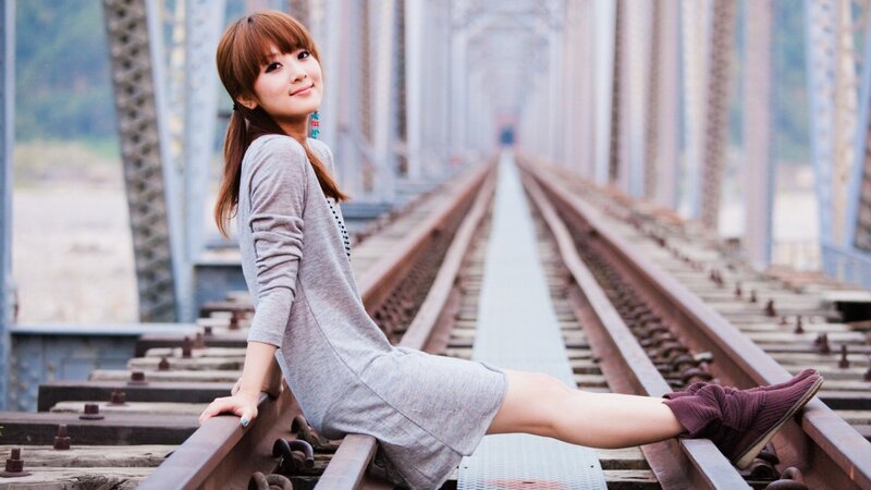 Woman on Train Tracks — Gray, Calm