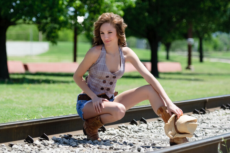 Woman on Train Tracks — Green, Relaxed