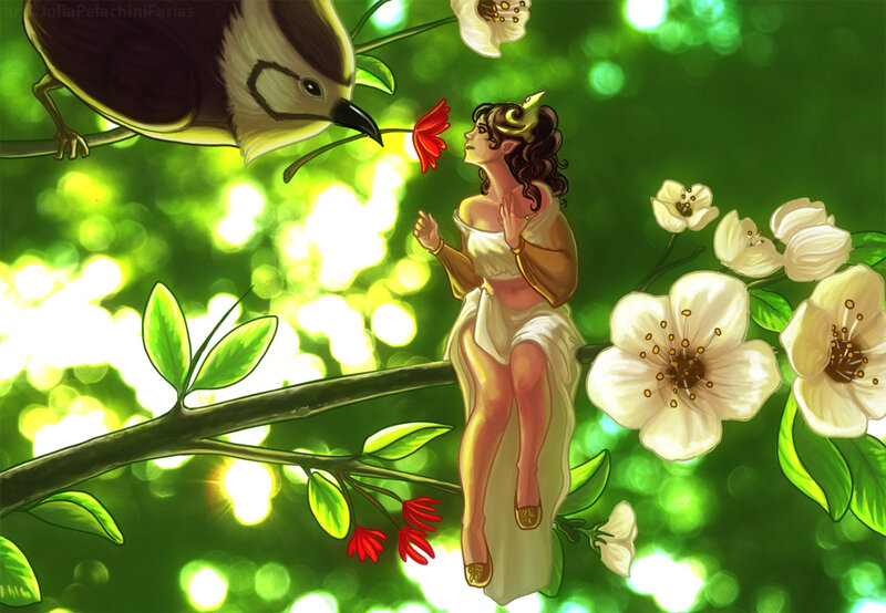 Woman on Tree Branch — Green, Serene