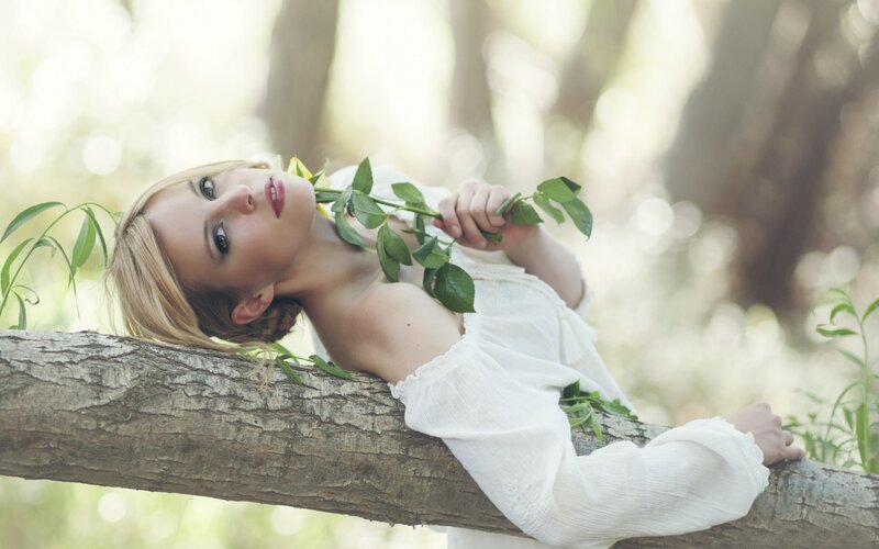 Woman on Tree Branch — White