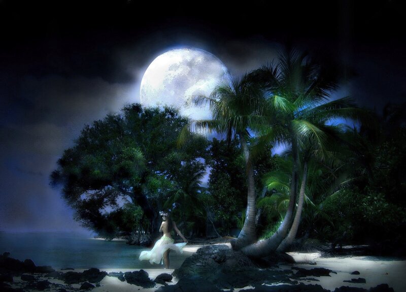 Woman on Tropical Beach — Blue, Dramatic