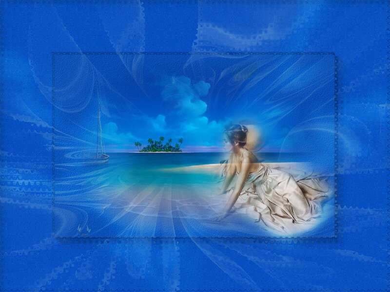 Woman on Tropical Beach — Blue, Serene, Afternoon, Digital Art