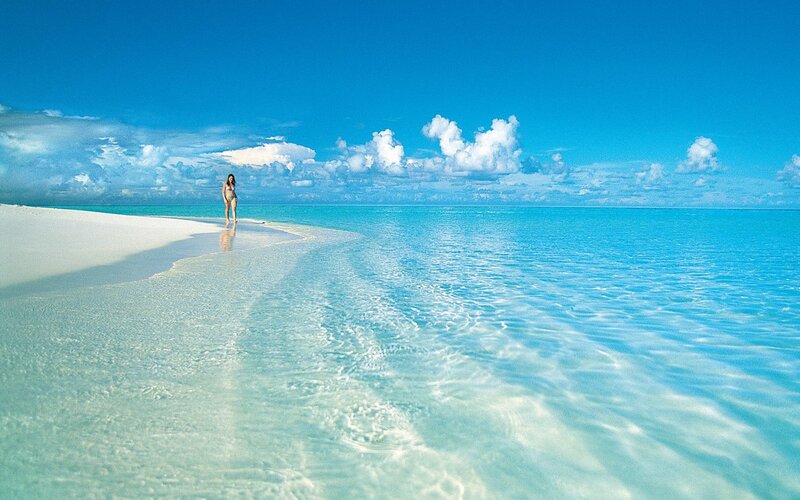Woman on Tropical Beach — Blue, Serene, Afternoon, Photograph, Sand