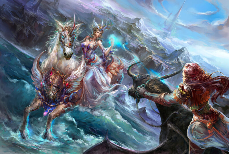 Woman on Unicorn Horse — Blue