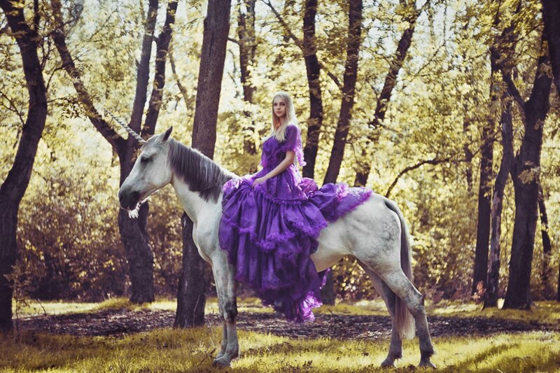 Woman on Unicorn — Purple, Serene, Autumn