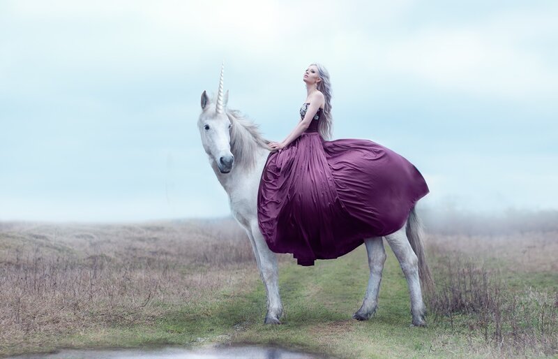 Woman on Unicorn — Purple, Serene