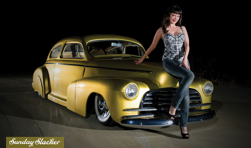 Woman on Vintage Car — Gold