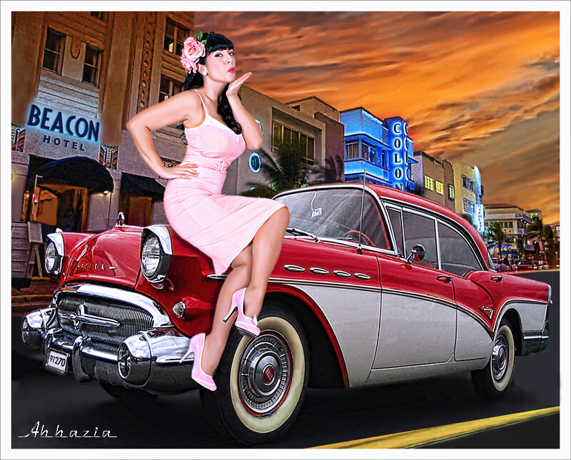Woman on Vintage Car — Red