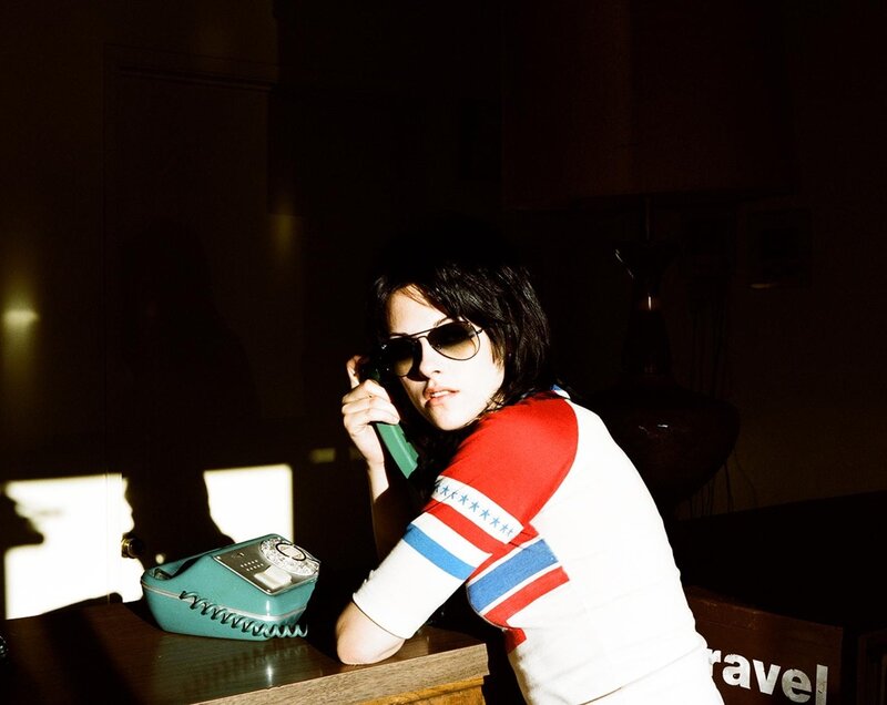 Woman on Vintage Phone — White