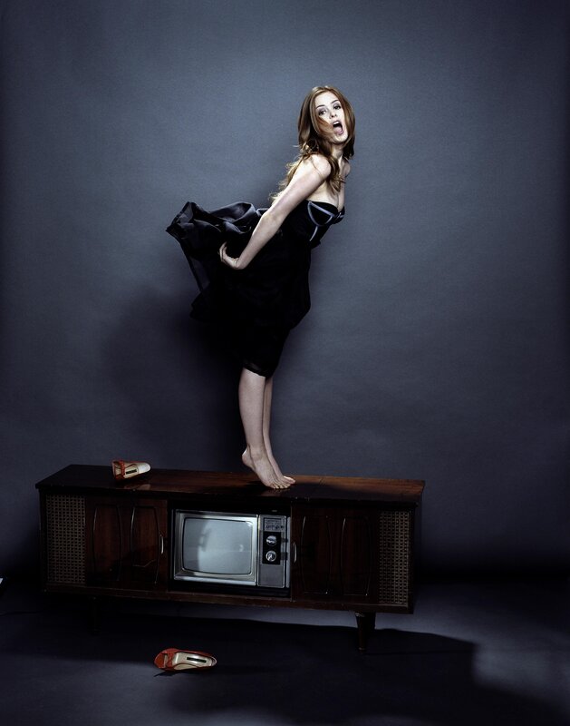 Woman on vintage TV console