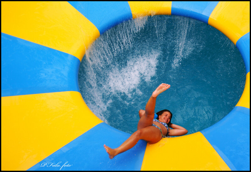 Woman on Water Slide — Blue