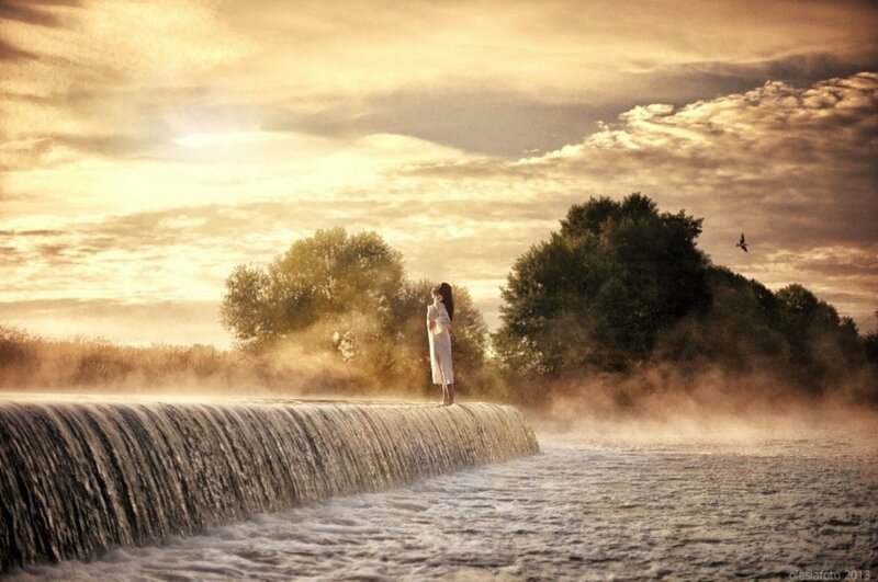 Woman on Waterfall Edge