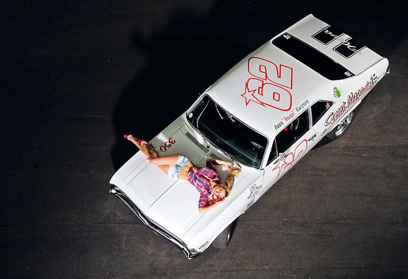 Woman on White Car — Dramatic