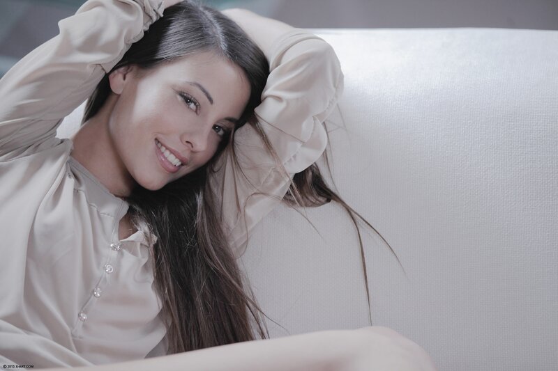 Woman on White Couch — Relaxed, Photograph, Shirt