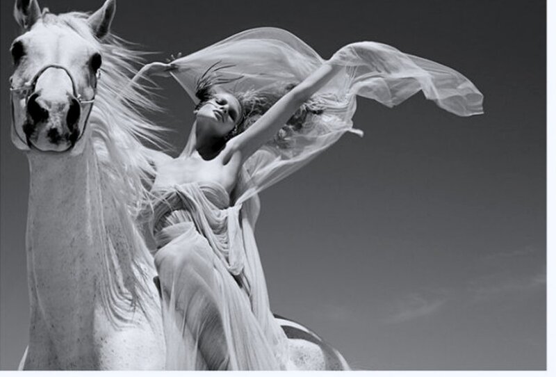 Woman on White Horse — Black, Dramatic