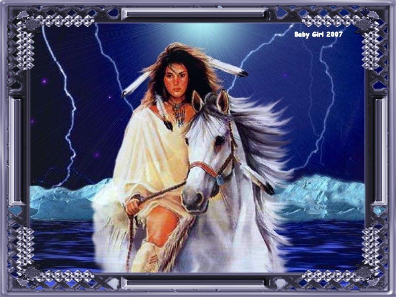 Woman on White Horse — Blue, Dramatic, Night