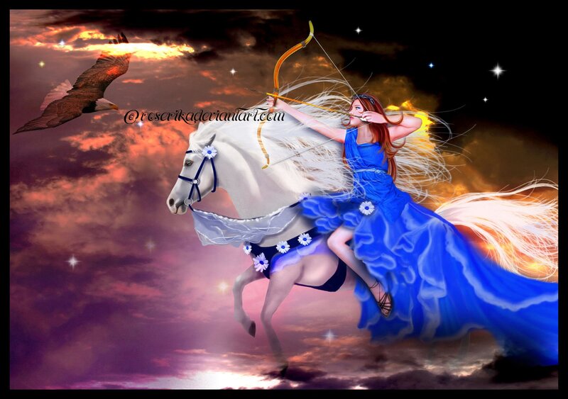 Woman on White Horse — Blue, Dramatic, Sunset
