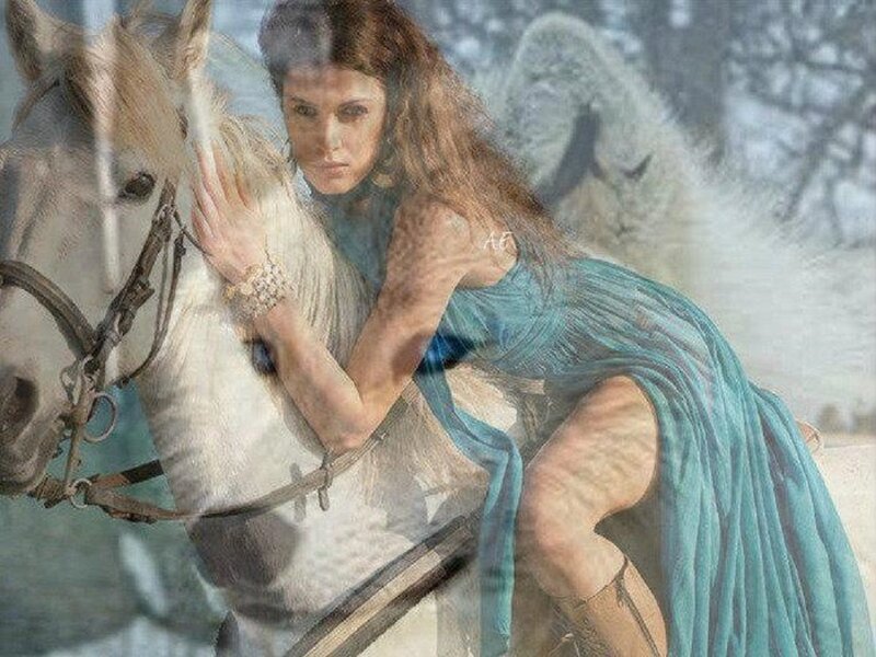 Woman on White Horse — Blue, Dramatic, Winter
