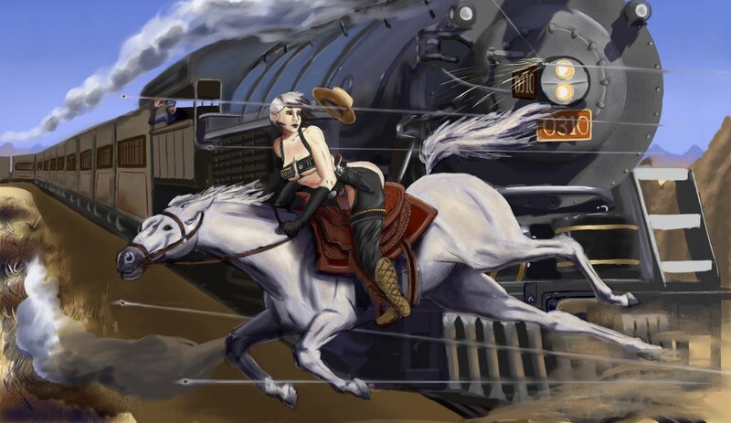 Woman on White Horse — Dramatic, Afternoon