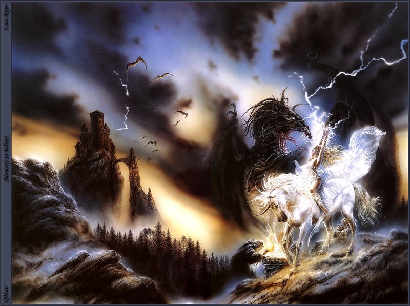 Woman on White Horse — Dramatic, Night, Digital Art