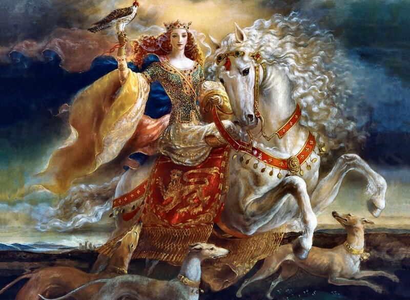 Woman on White Horse — Dramatic, Painting