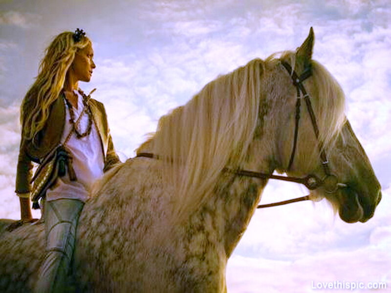 Woman on White Horse — Dramatic, Sunset