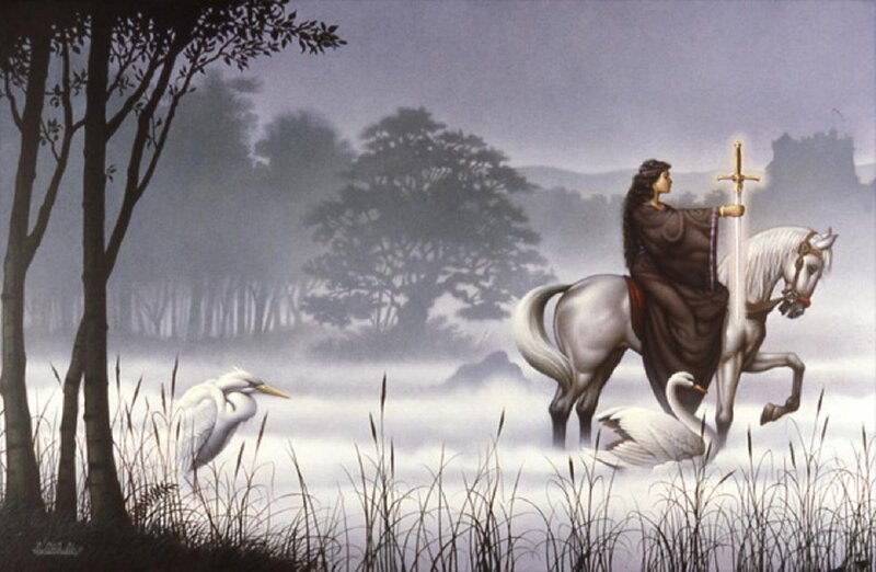 Woman on White Horse — Gray, Serene