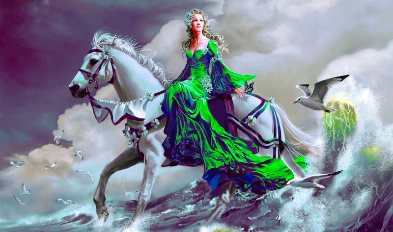 Woman on White Horse — Green