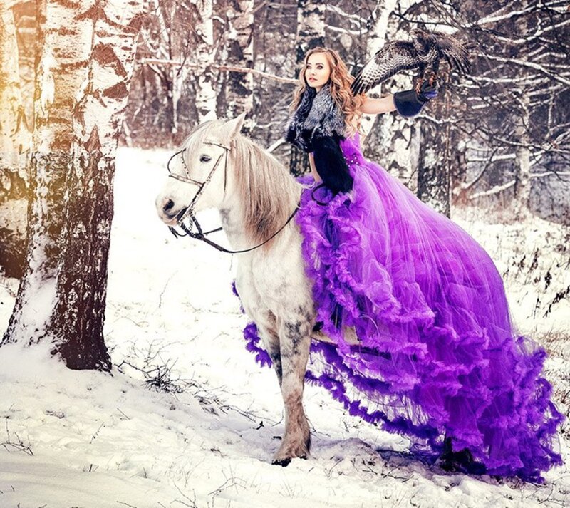 Woman on White Horse — Purple, Dramatic