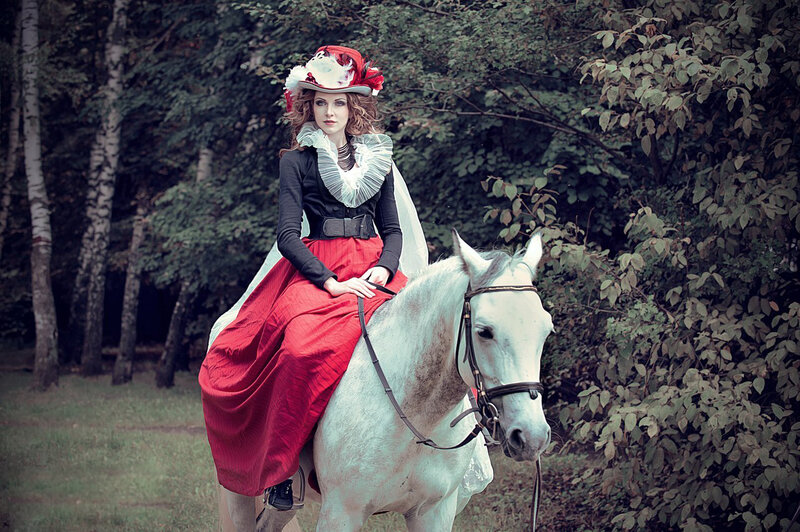 Woman on White Horse — Red